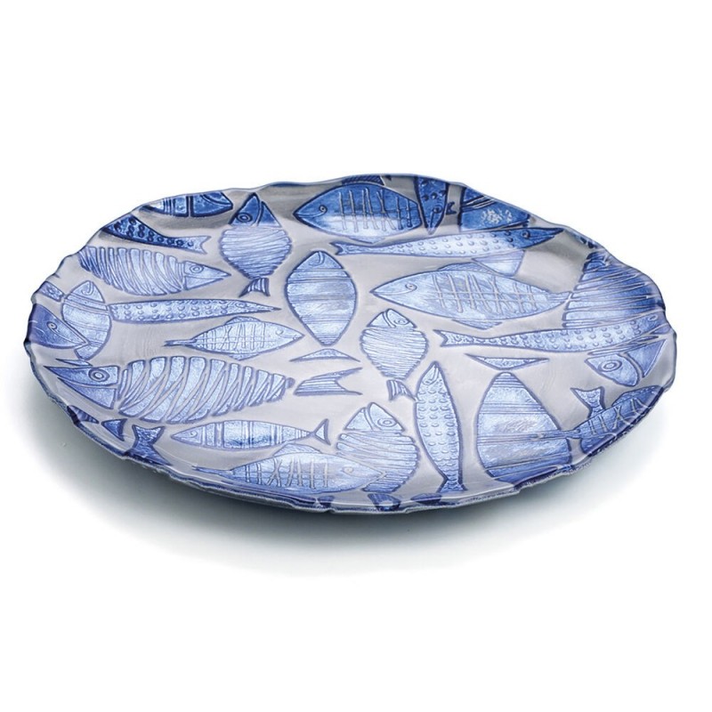 Flat plate Quid Mar de Viento Blue Glass (Ø 32 cm) (Pack 6x)