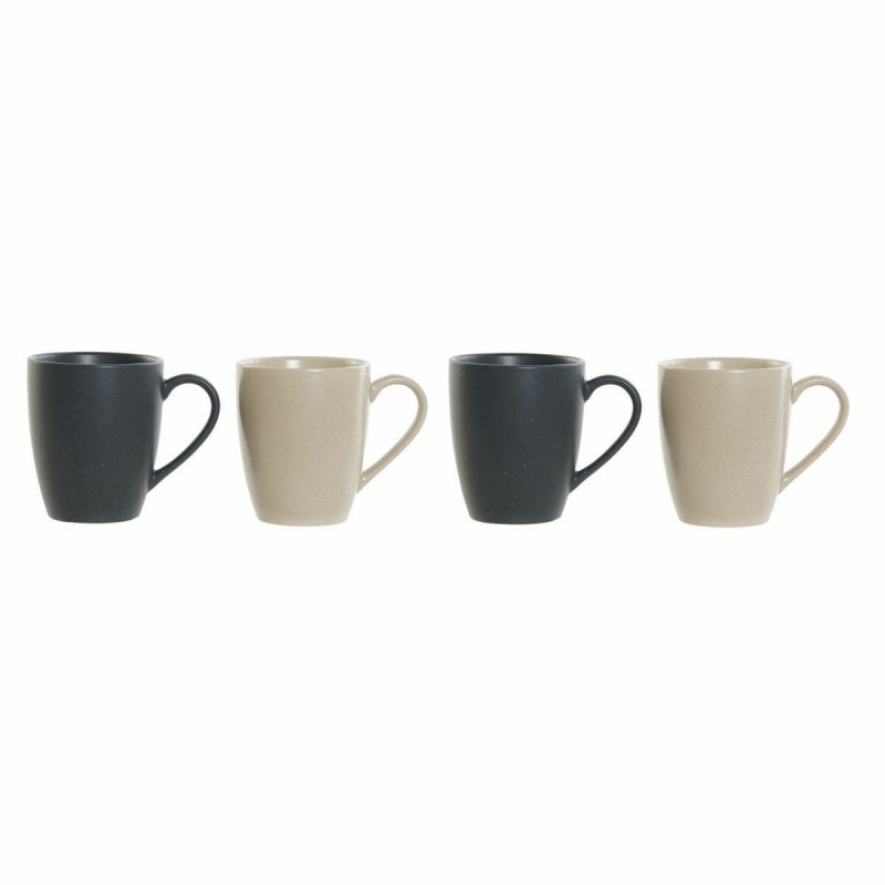 Set of Mugs DKD Home Decor Beige Rubber wood Stoneware Dark grey (300 