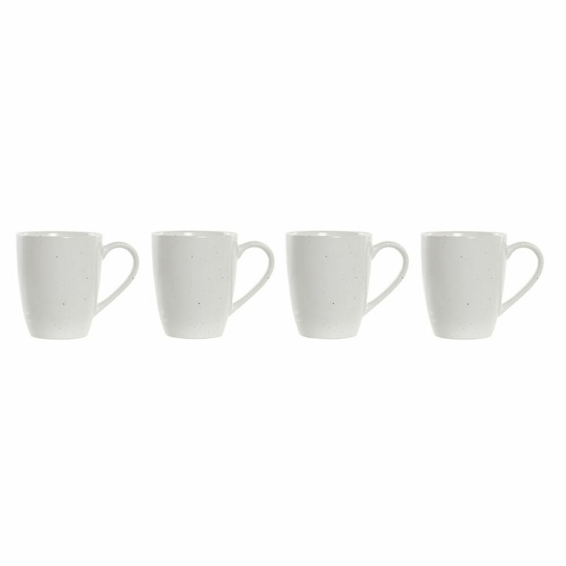 4 Piece Mug Set DKD Home Decor Natural Rubber wood White Stoneware (30