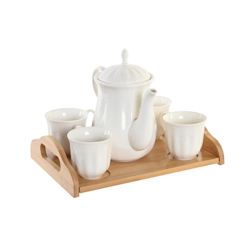 Piece Coffee Cup Set DKD Home Decor Natural Porcelain White Bamboo